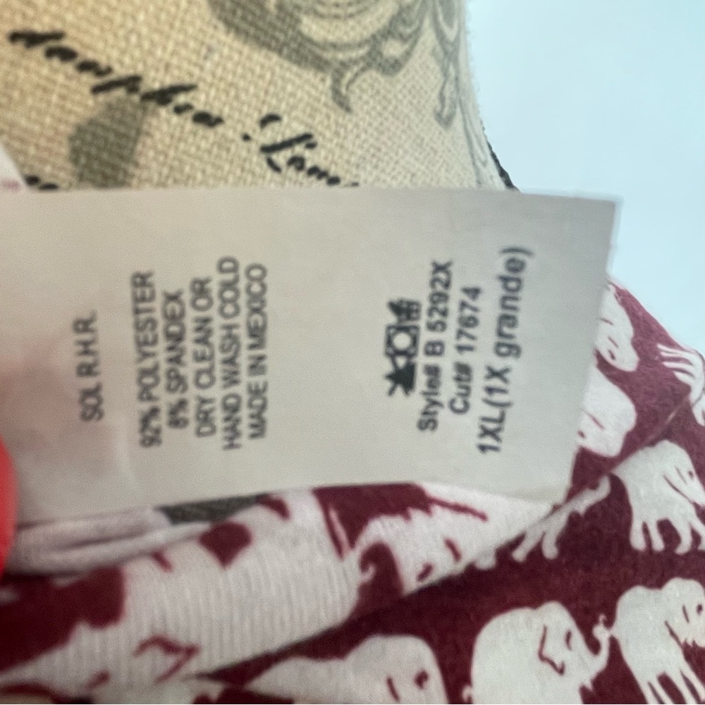 Burgundy Elephant Print V-Neck Blouse - Picture 4 of 5